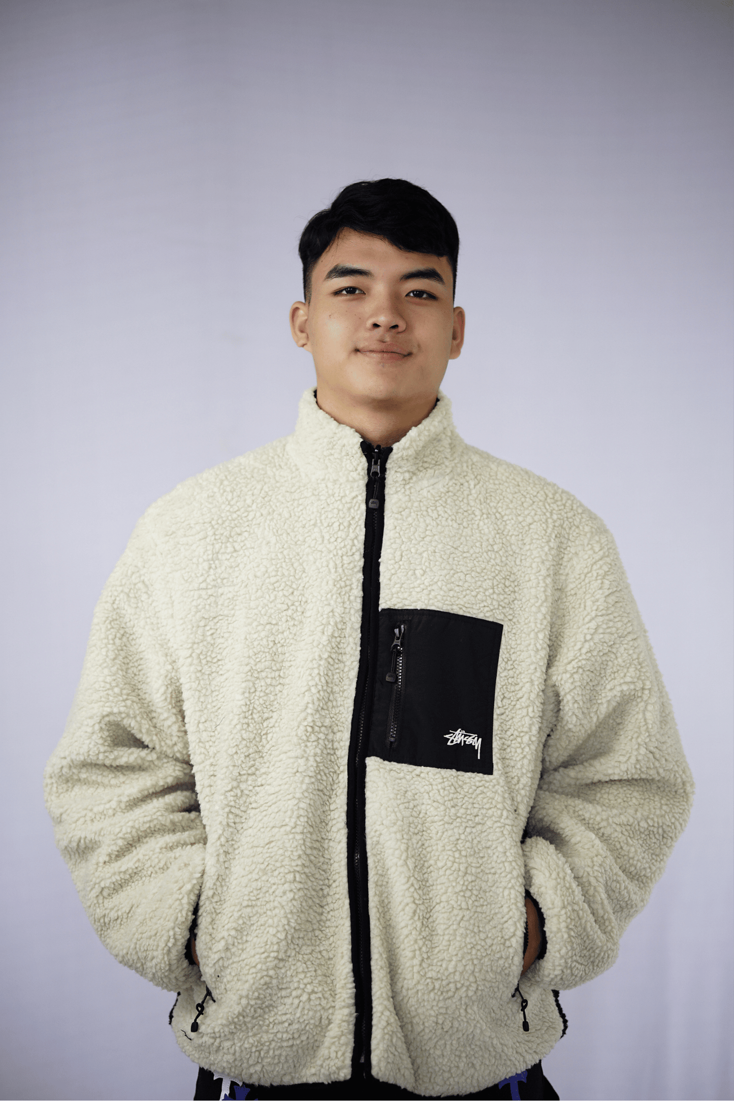 Stussy 8 Ball Sherpa Reversible Jacket White & Black