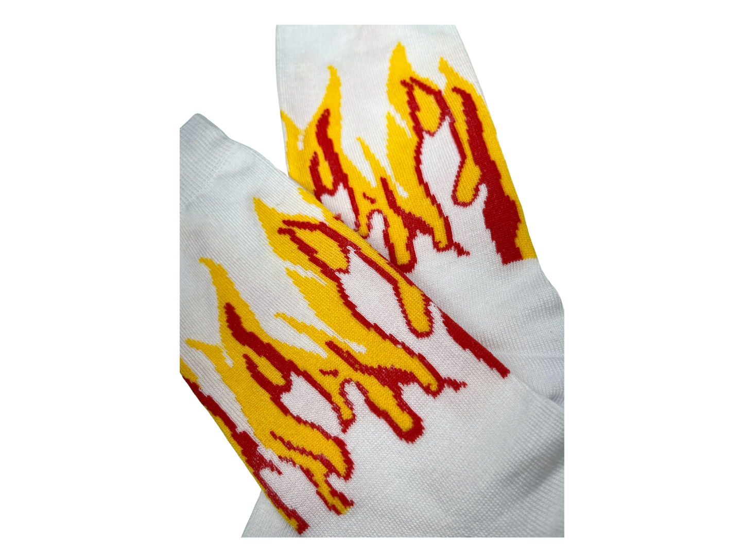 FLAME Print White Crew Socks