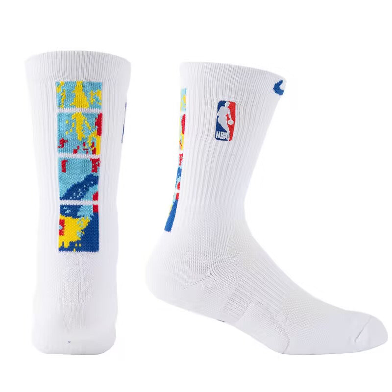 NIKE NBA White & Blue Crew Basketball Socks