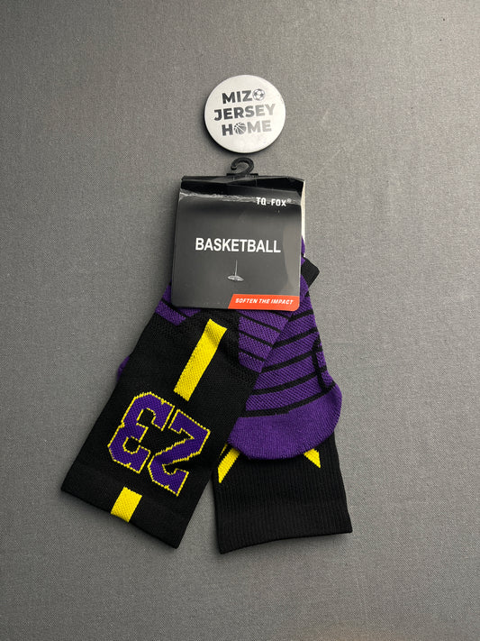 LEBRON JAMES 23 Black & Purple Crew Socks