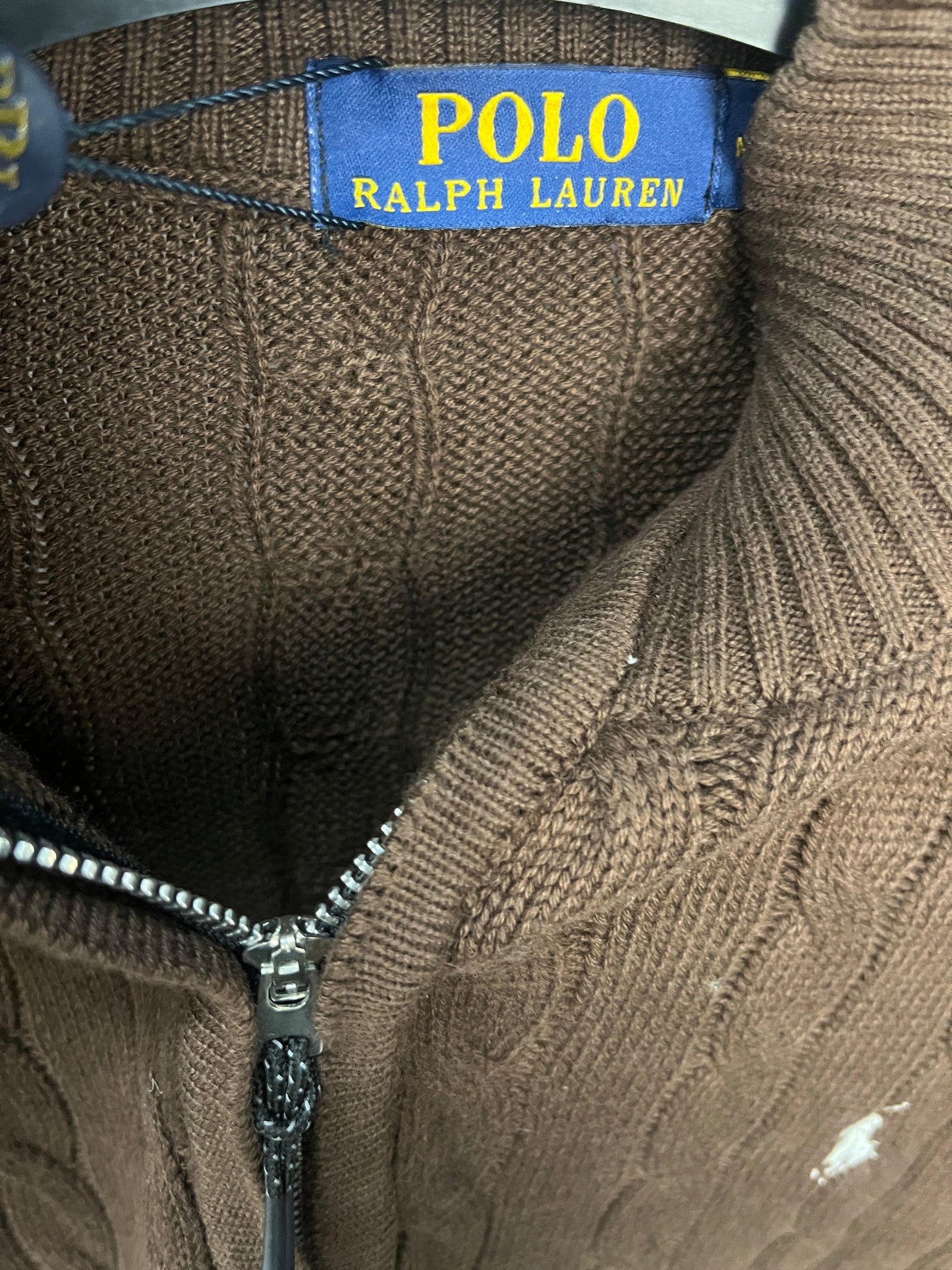 Ralph Lauren Patterned Chocolate Brown Half Zip-up Sweater