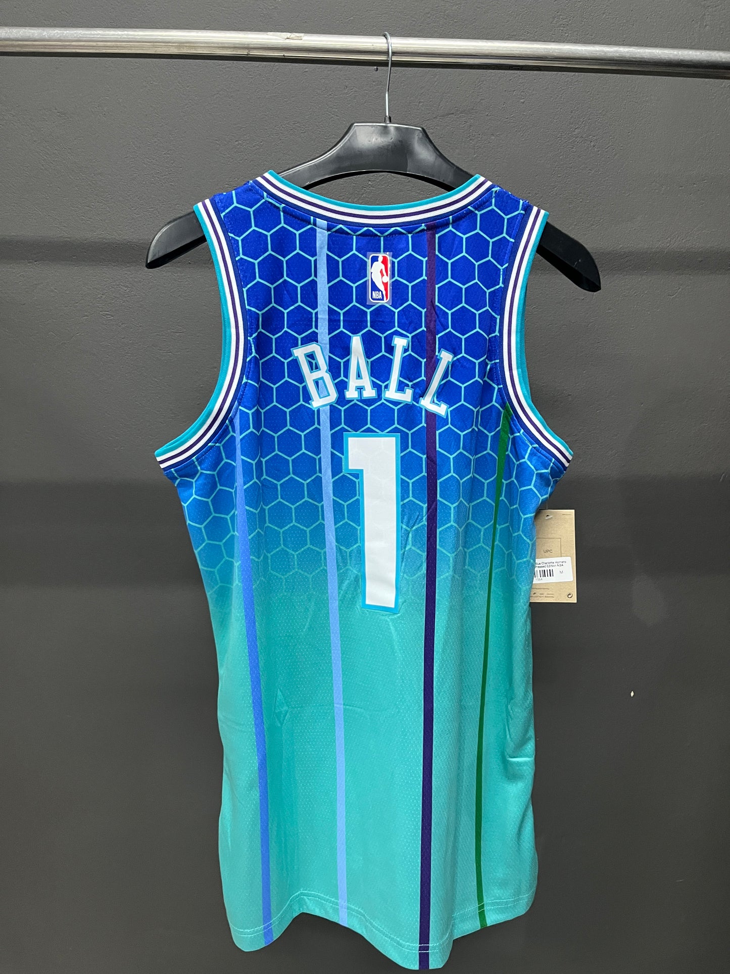 BALL 1 Blue Charlotte Hornets Heat Pressed Edition NBA Jersey