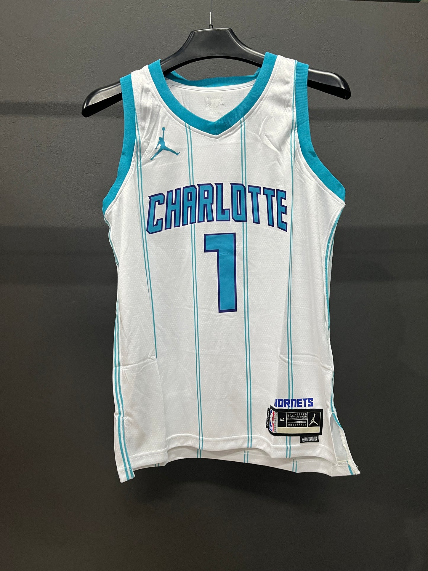 BALL 1 White Charlotte Hornets Heat Pressed Edition NBA Jersey