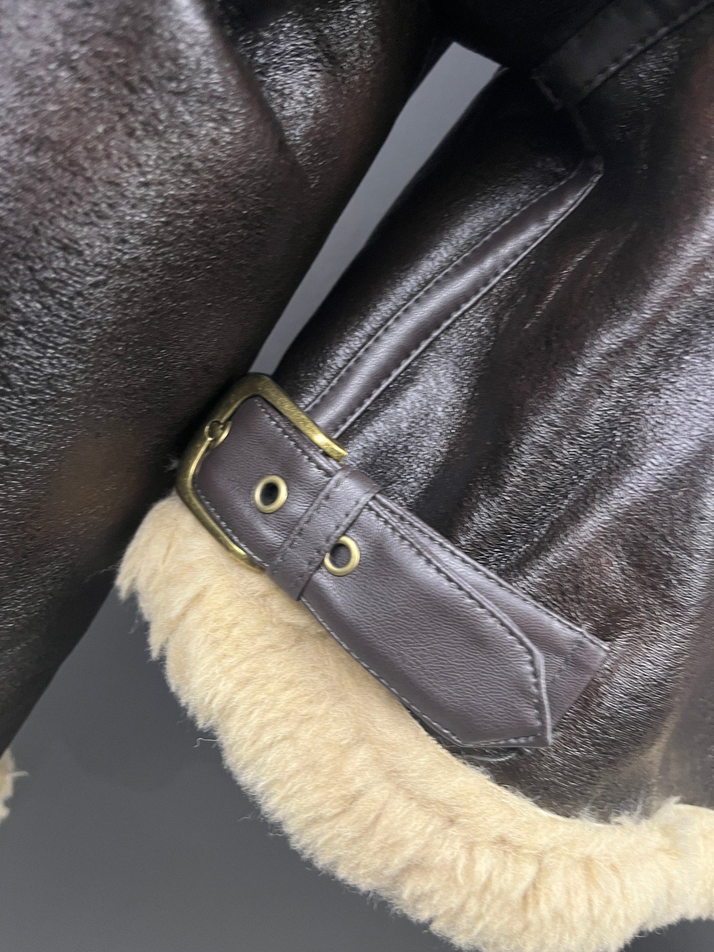 Dark Brown PU Leather Faux Sherling Jacket