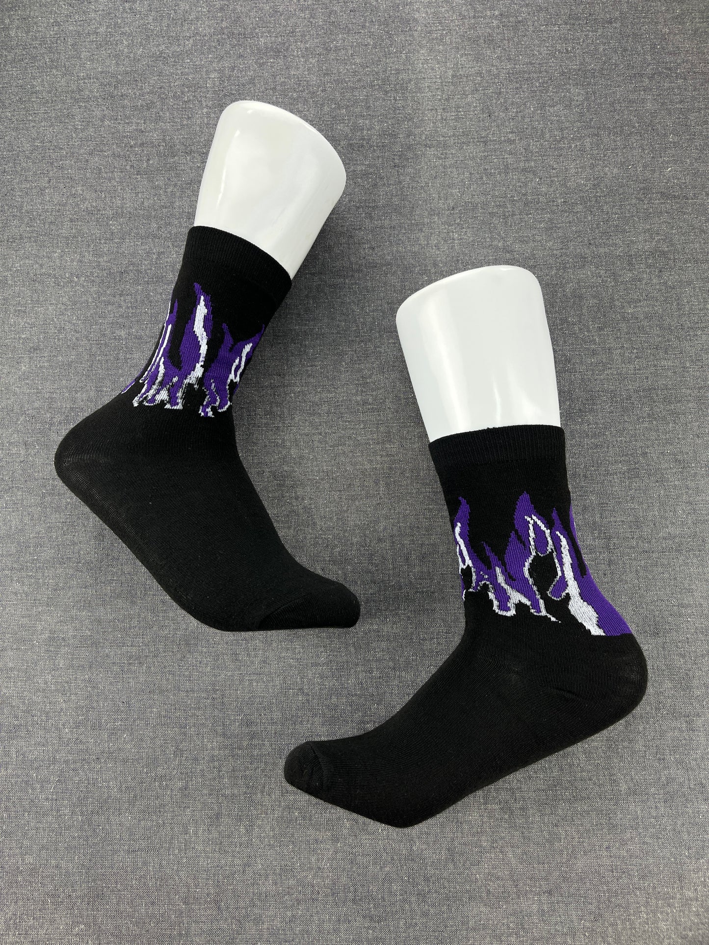 FIRE FLAMES Black Purple Crew Socks