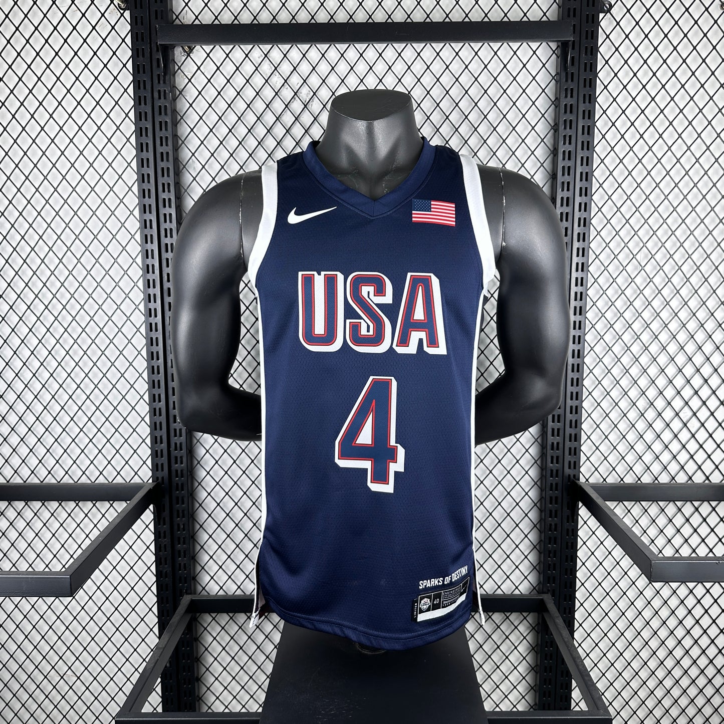 CURRY 4 Dark Blue USA Heat Pressed Edition Basketball Jersey