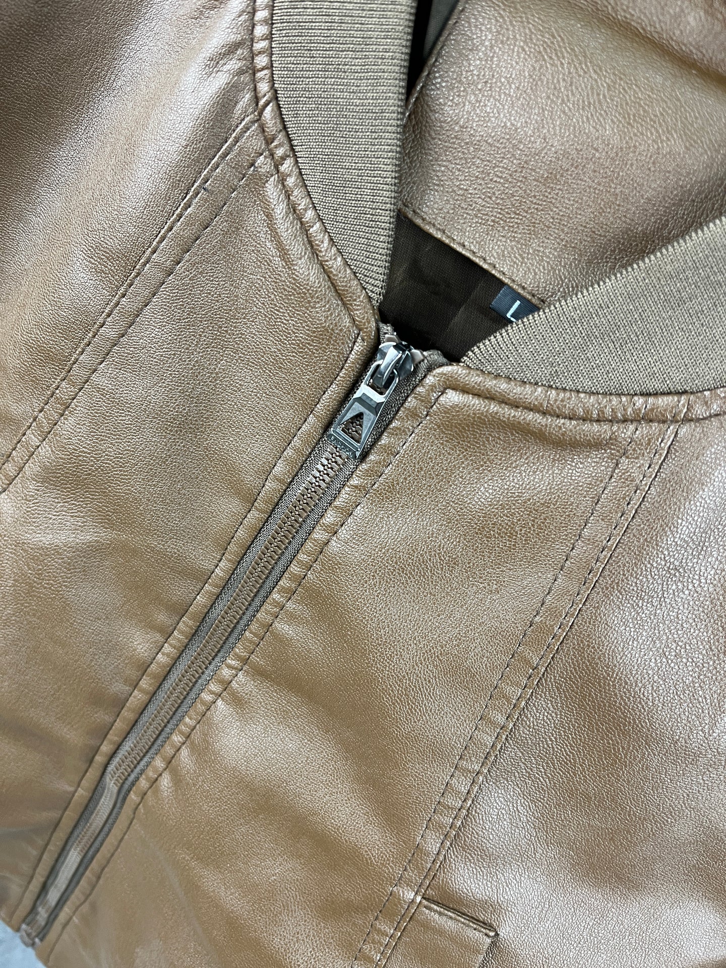 Crop Leather Jacket Brown