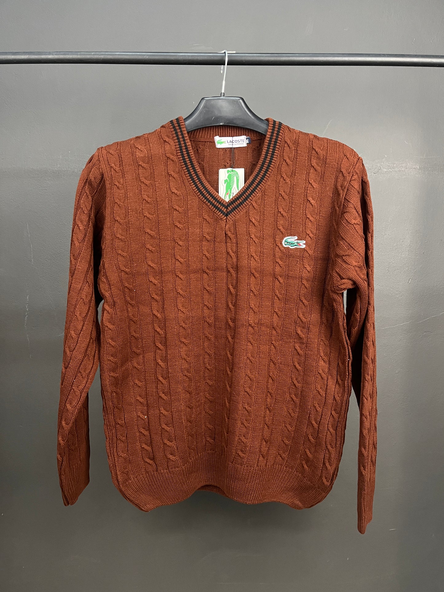 Lacoste V-Neck Patterned Burgundy Sweater