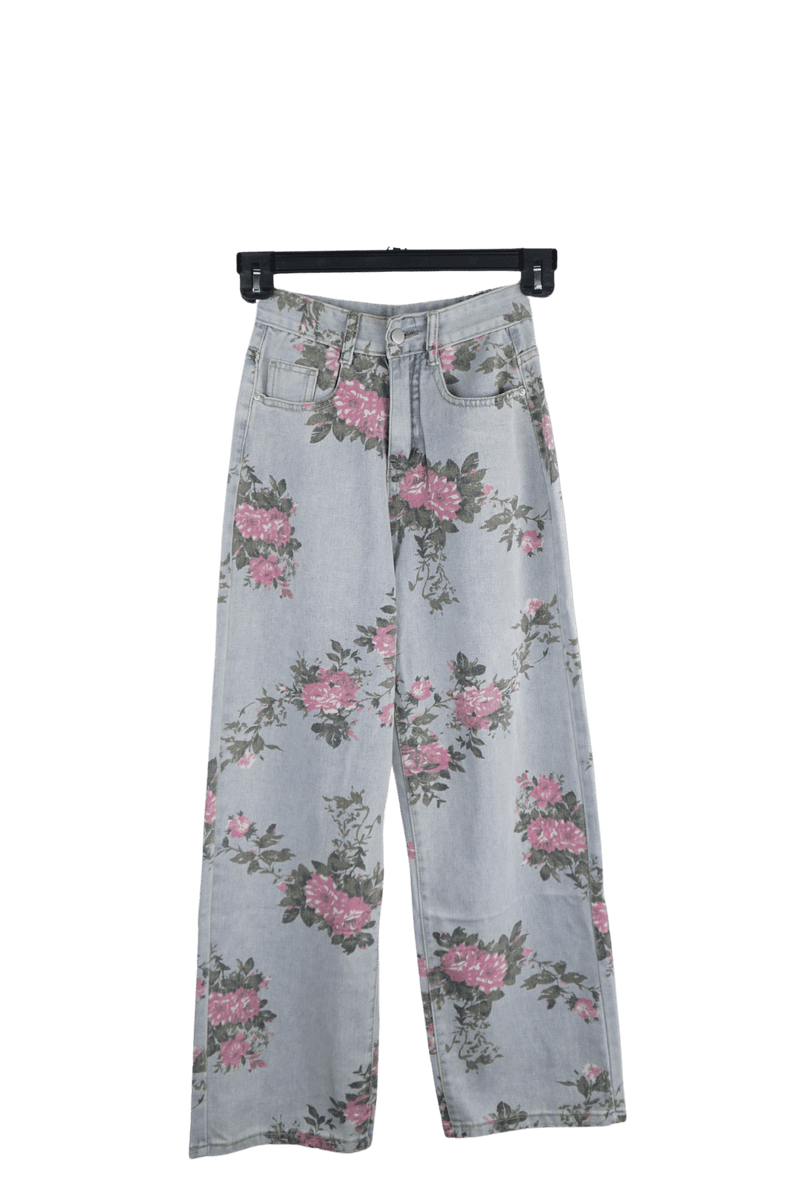 Flower Print Women's Baggy Jeans