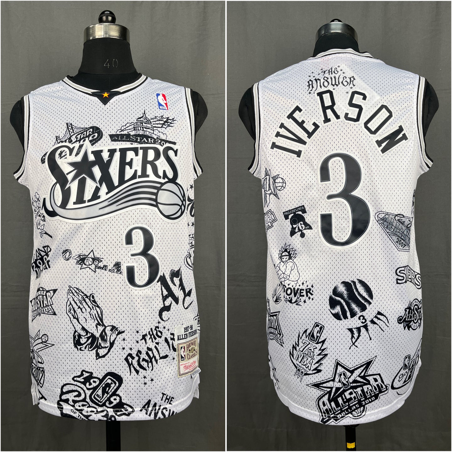 Iverson 3 Sixers White NBA Jersey