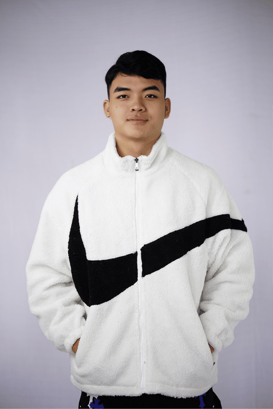 Nike Logo Fleece White Fur Jacket