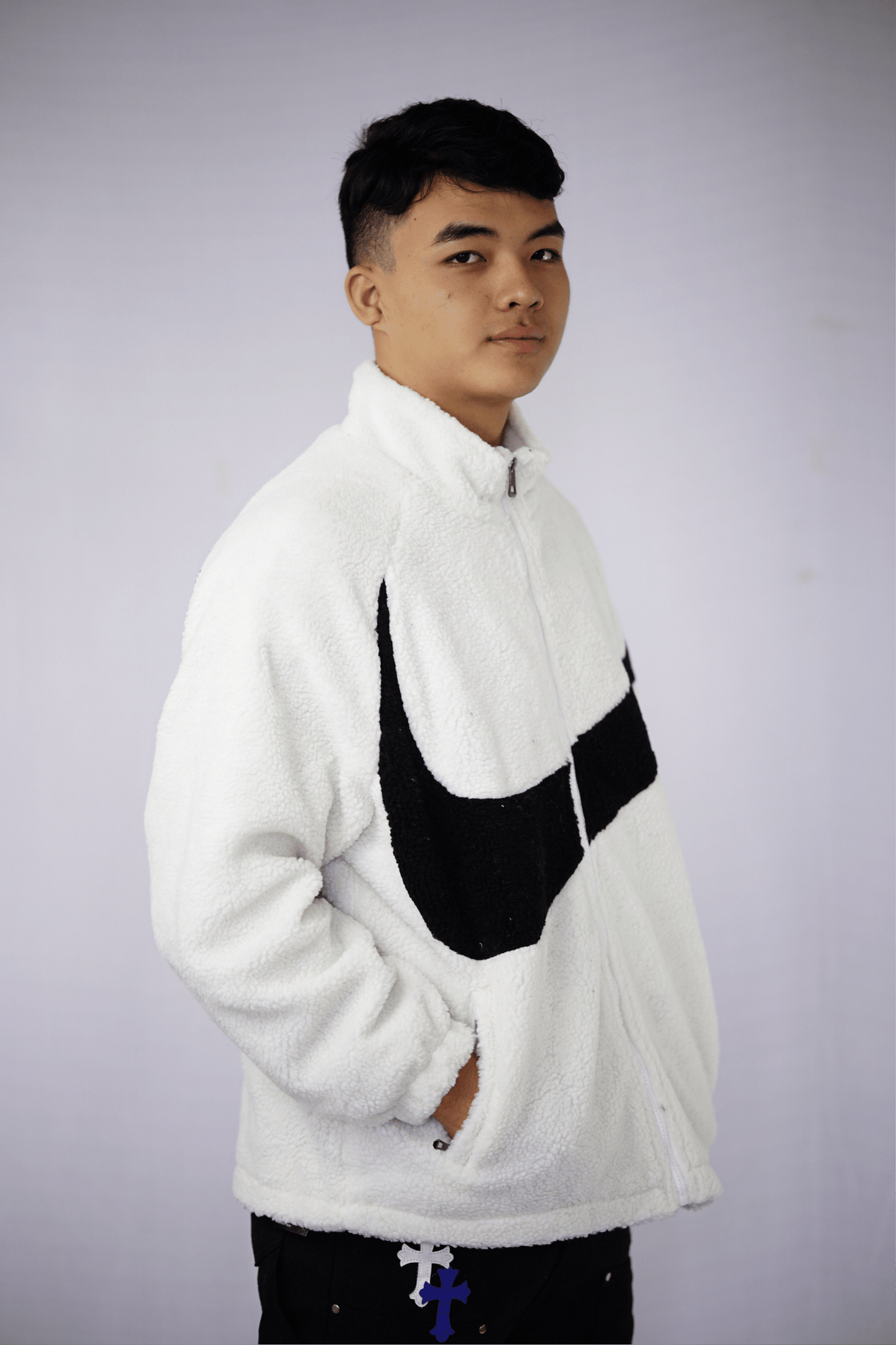 Nike Logo Fleece White Fur Jacket