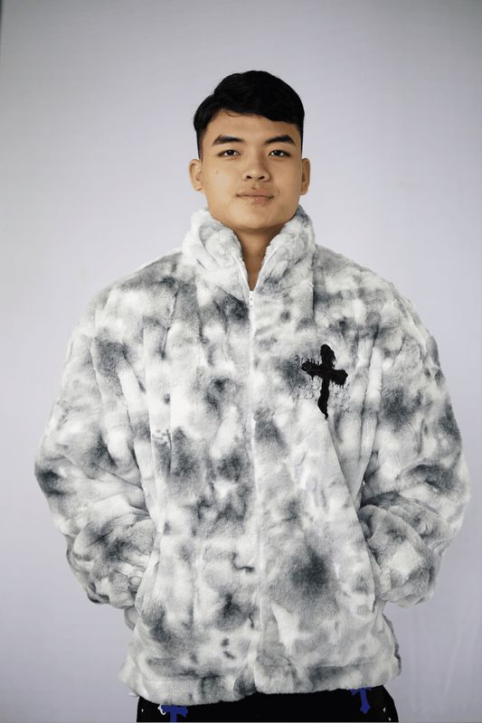 Cross Fleece Camo Gray Fur Jacket