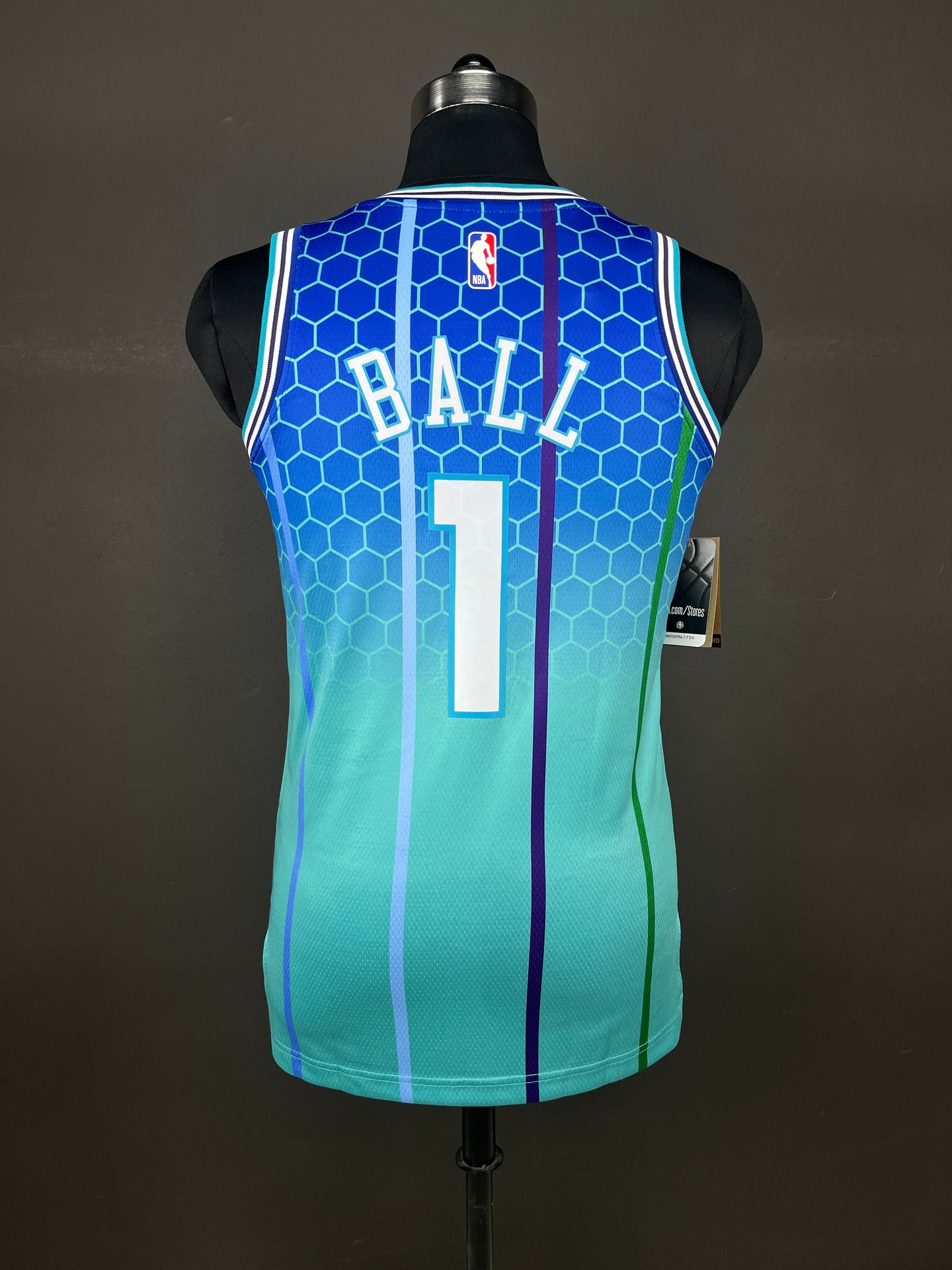 BALL 1 Blue Charlotte Hornets Heat Pressed Edition NBA Jersey