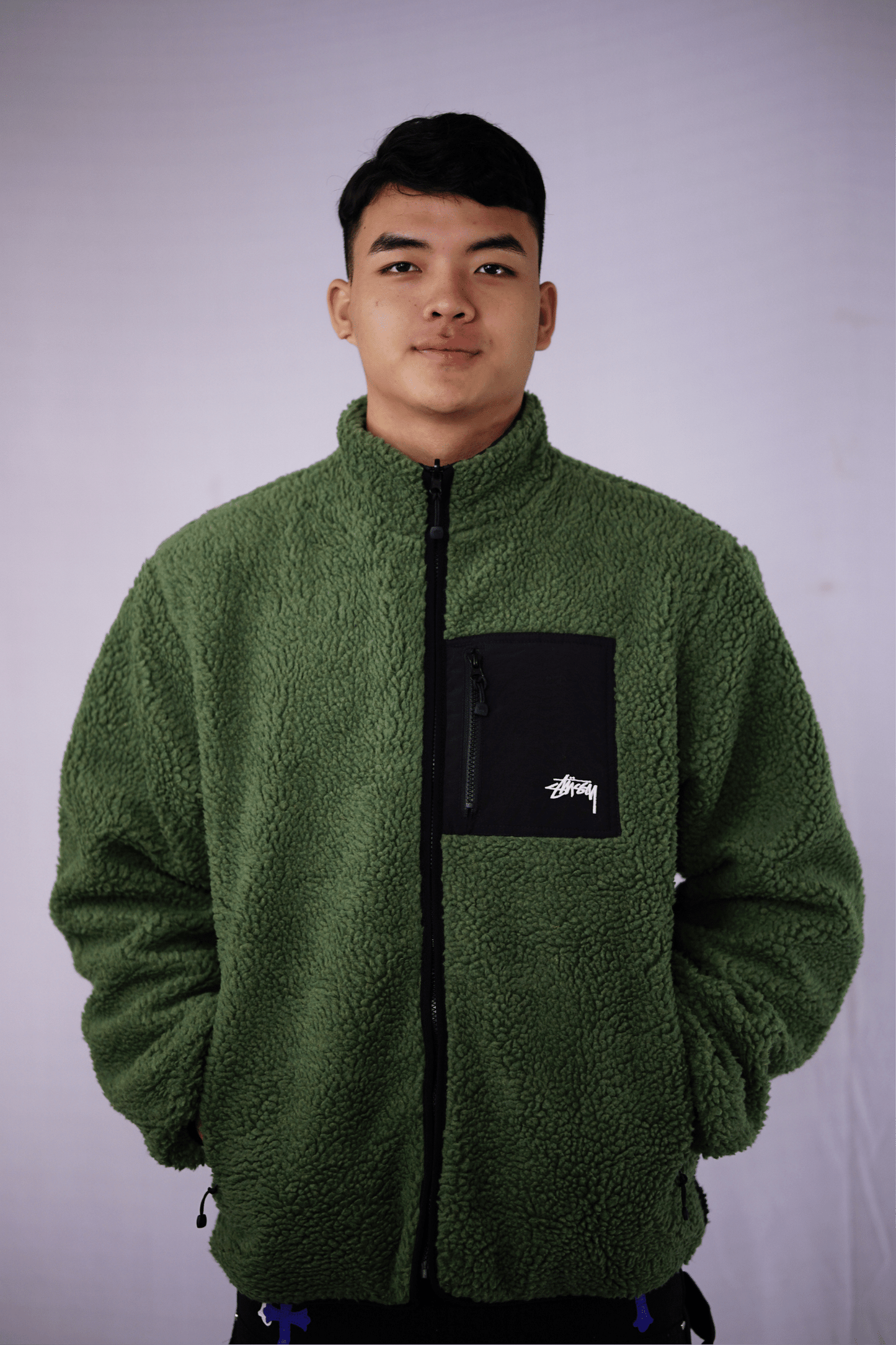 Stussy 8 Ball Sherpa Reversible Jacket Green & Black