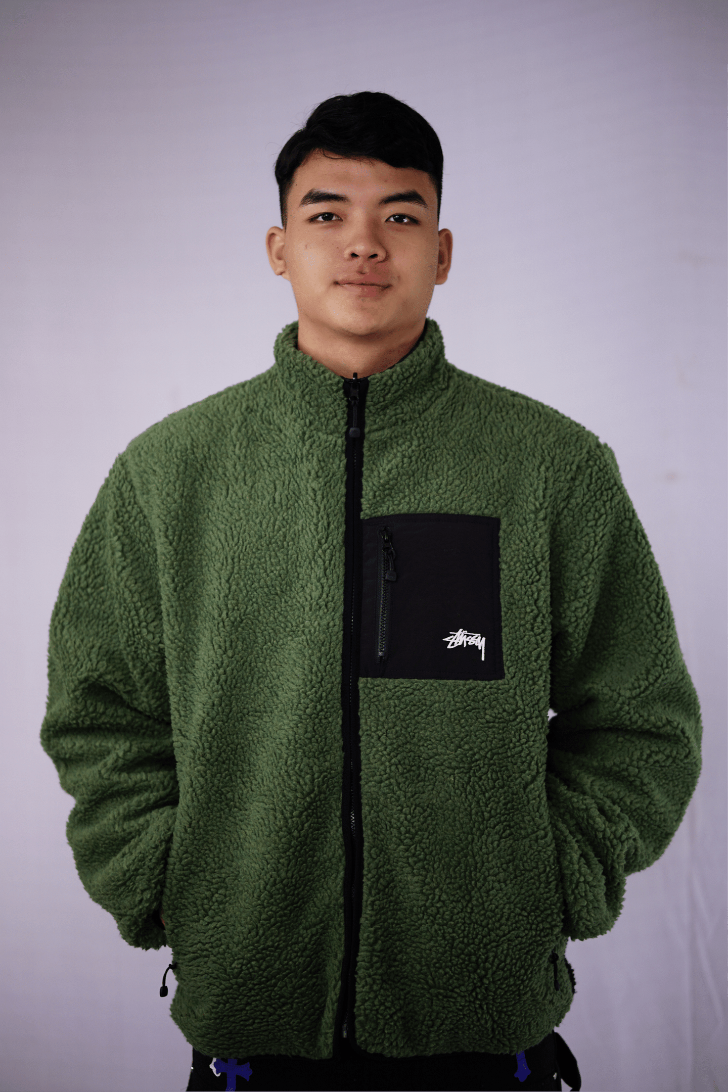 Stussy 8 Ball Sherpa Reversible Jacket Green & Black
