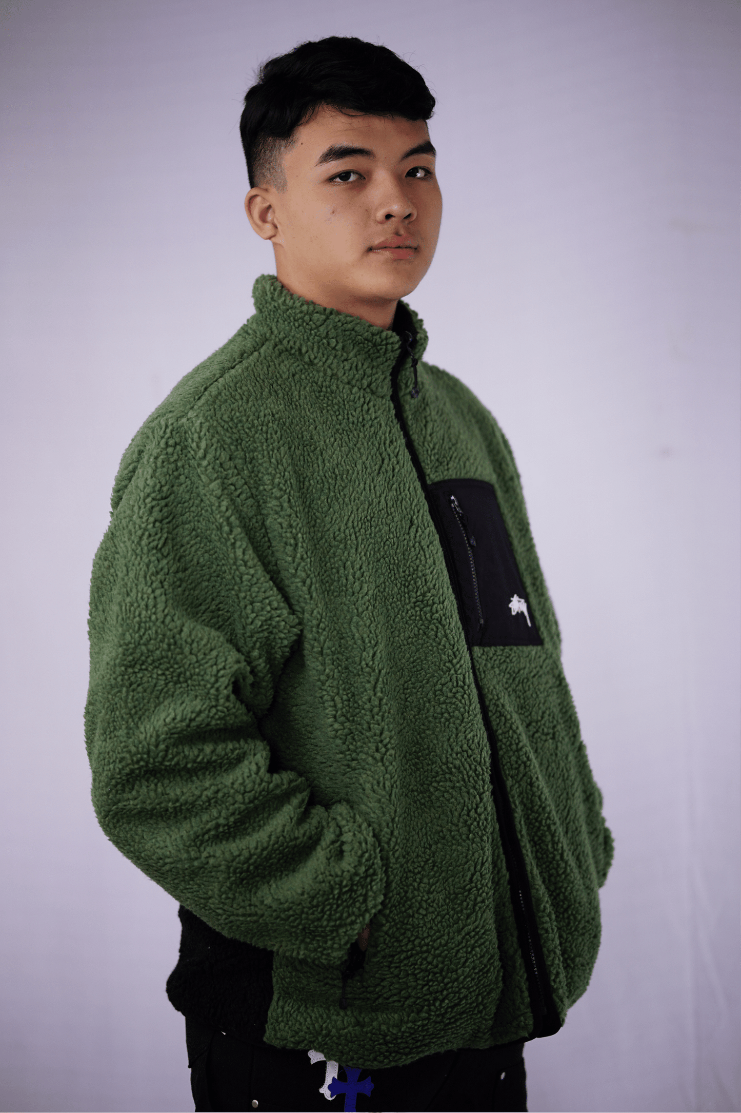 Stussy 8 Ball Sherpa Reversible Jacket Green & Black