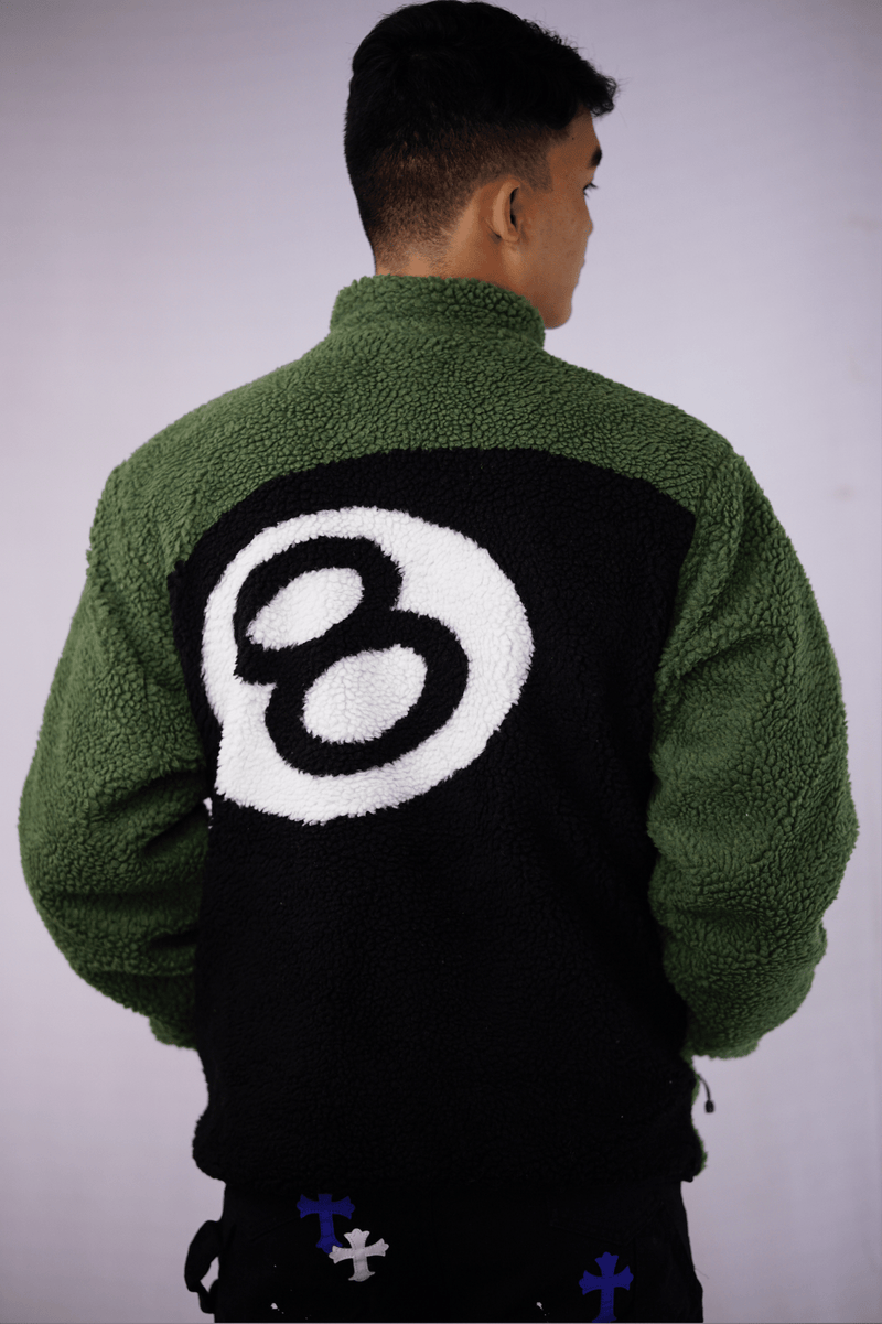Stussy 8 Ball Sherpa Reversible Jacket Green & Black