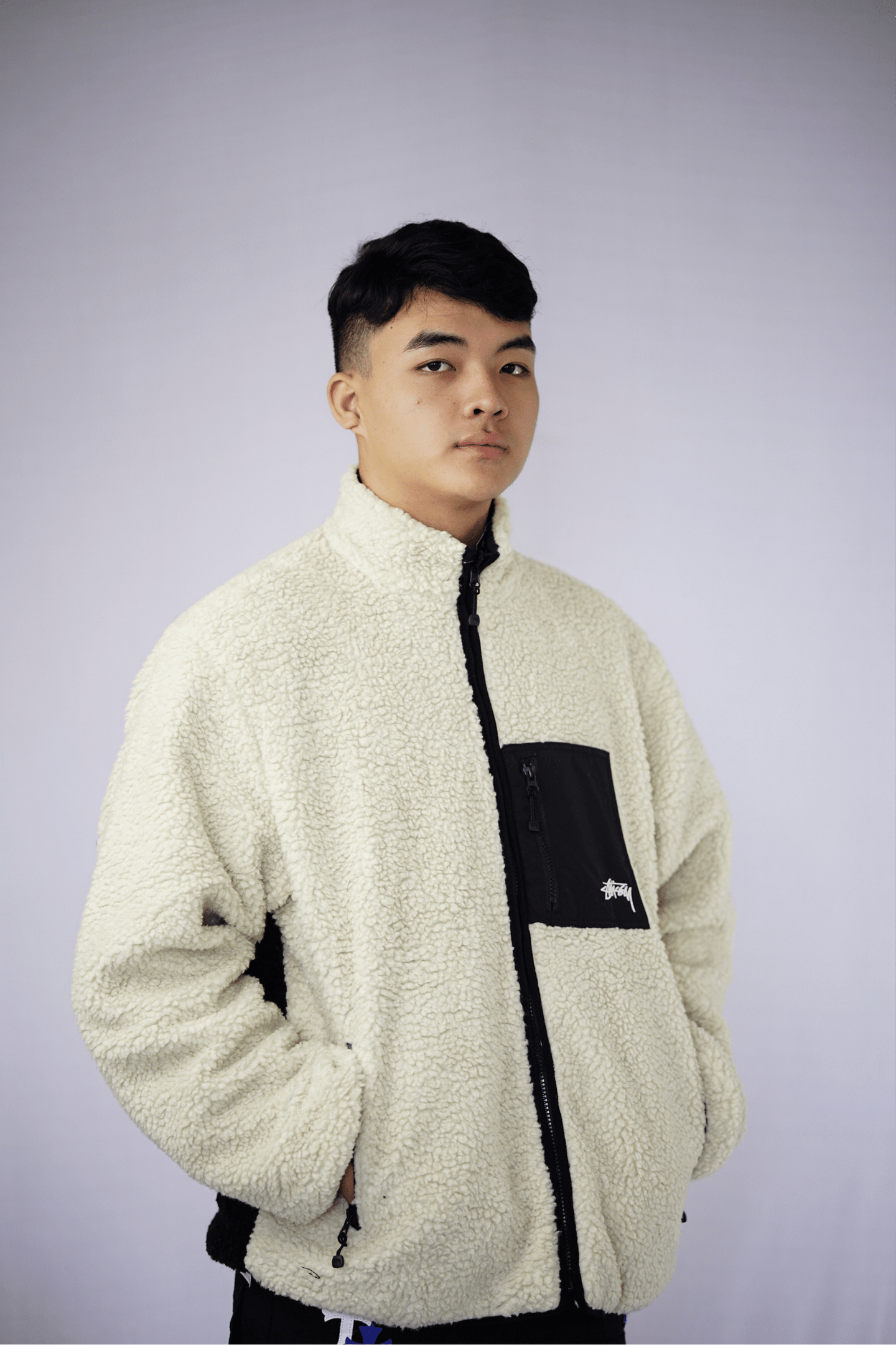 Stussy 8 Ball Sherpa Reversible Jacket White & Black