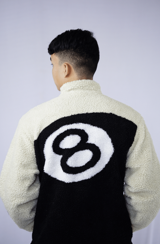 Stussy 8 Ball Sherpa Reversible Jacket White & Black