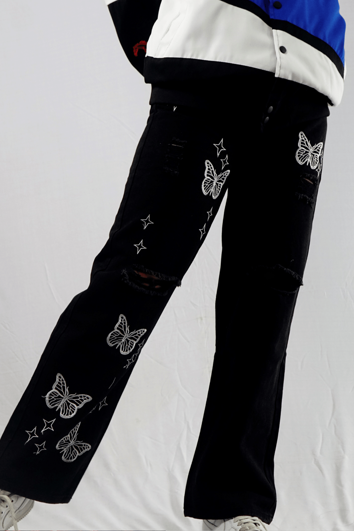 Butterfly Print Women's Torn Baggy Jeans