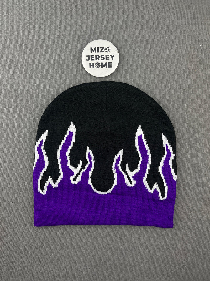 Flame Black & Purple Beanie