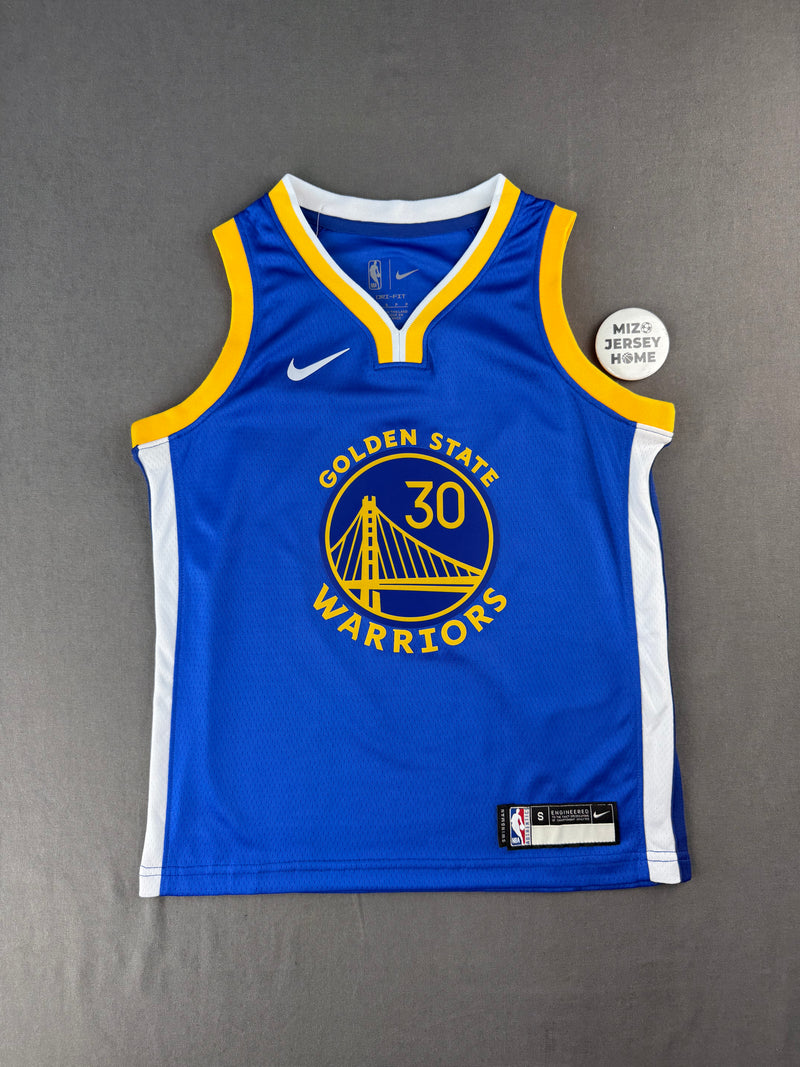 CURRY 30 Blue Golden State Warriors Heat Pressed Edition NBA Kids Jersey