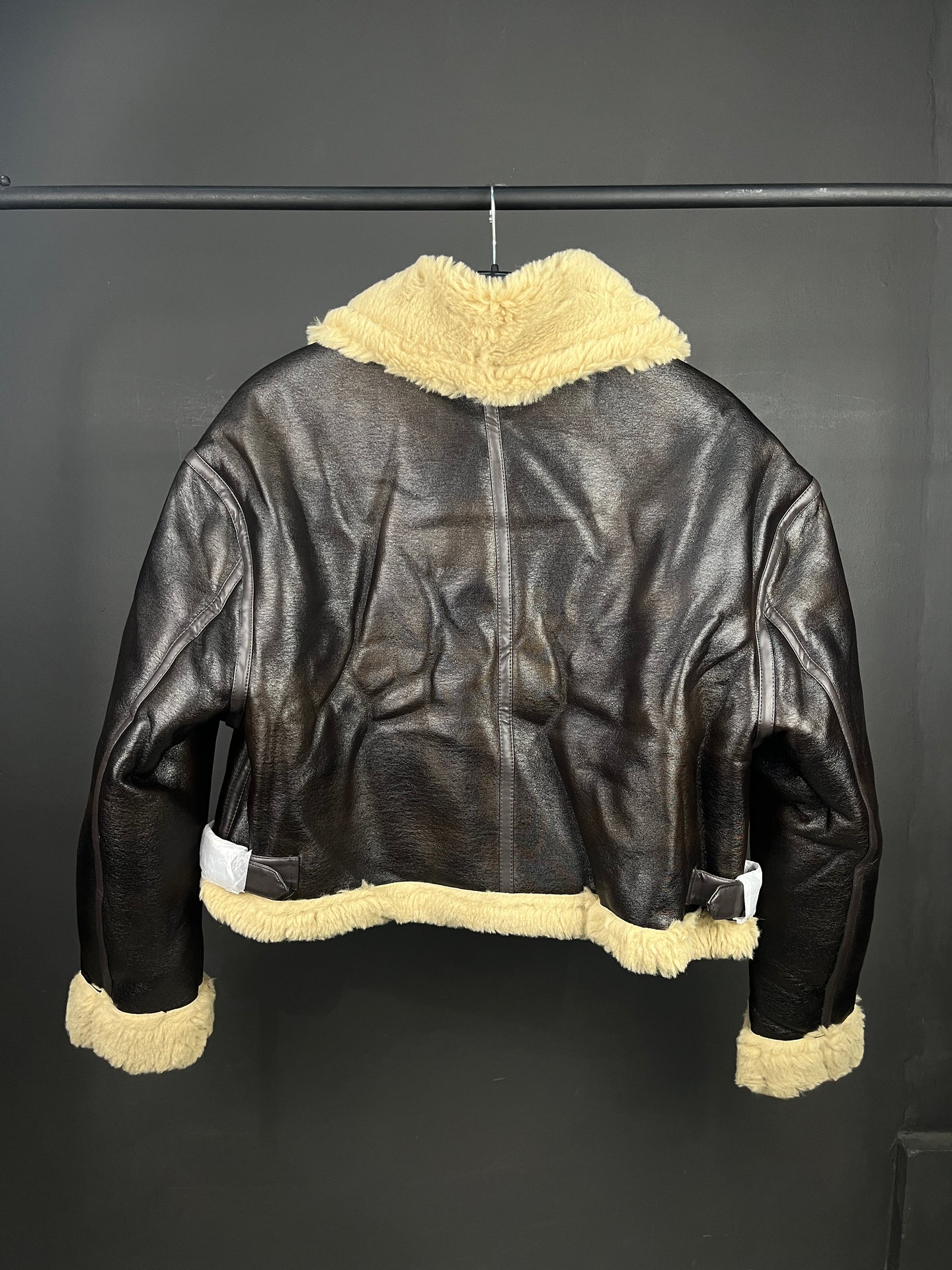 Leather/Fur Cropped Dark Brown Jacket