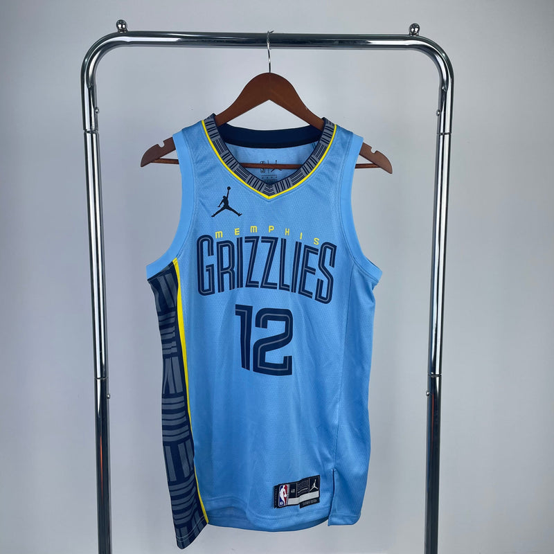 MORANT 12 Blue Memphis Grizzlies Heat Pressed Edition NBA Jersey