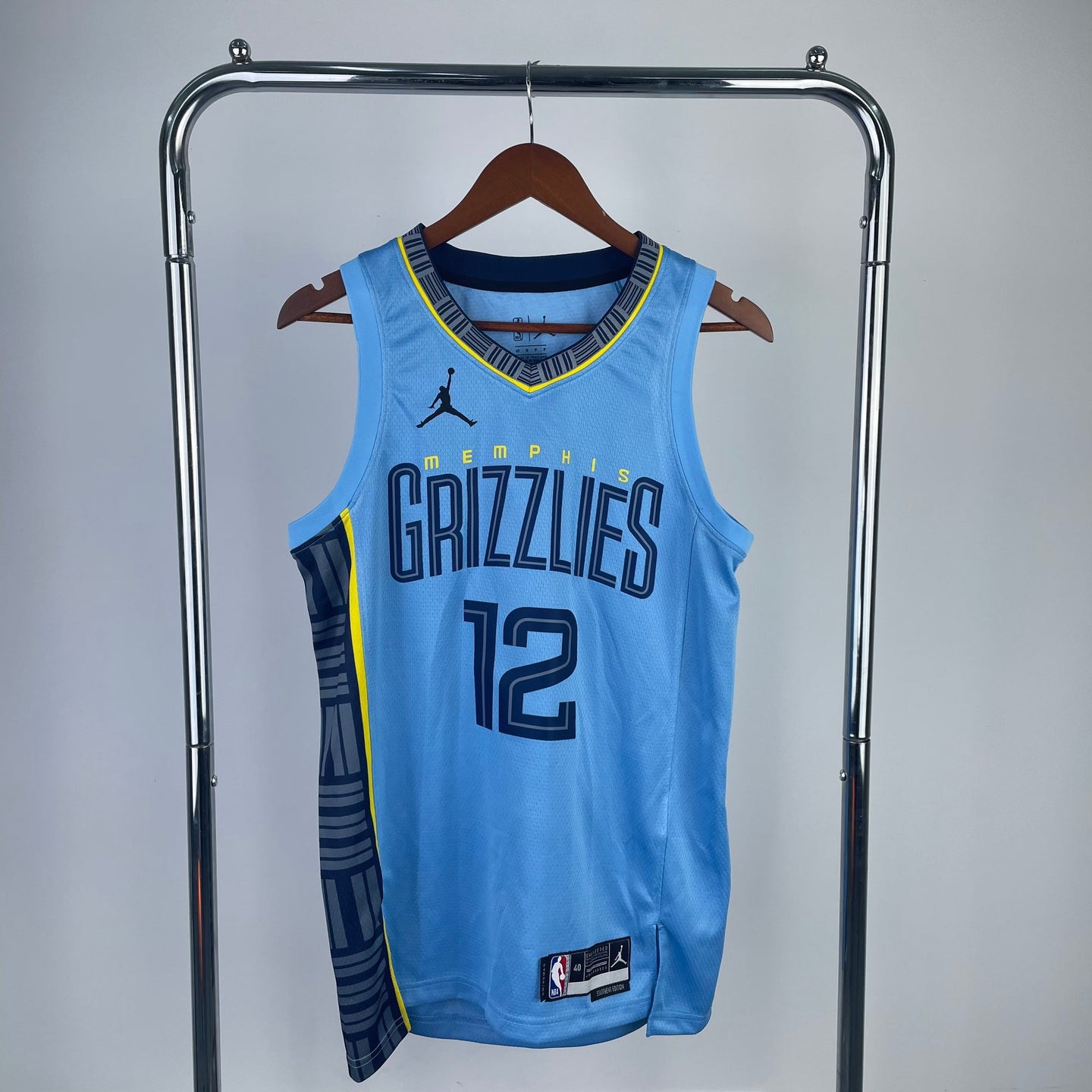 MORANT 12 Blue Memphis Grizzlies Heat Pressed Edition NBA Jersey