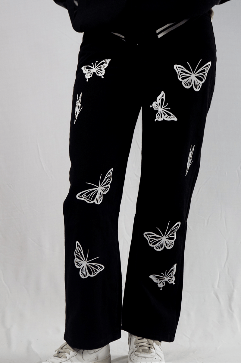 Butterfly Print Women's Baggy Jeans