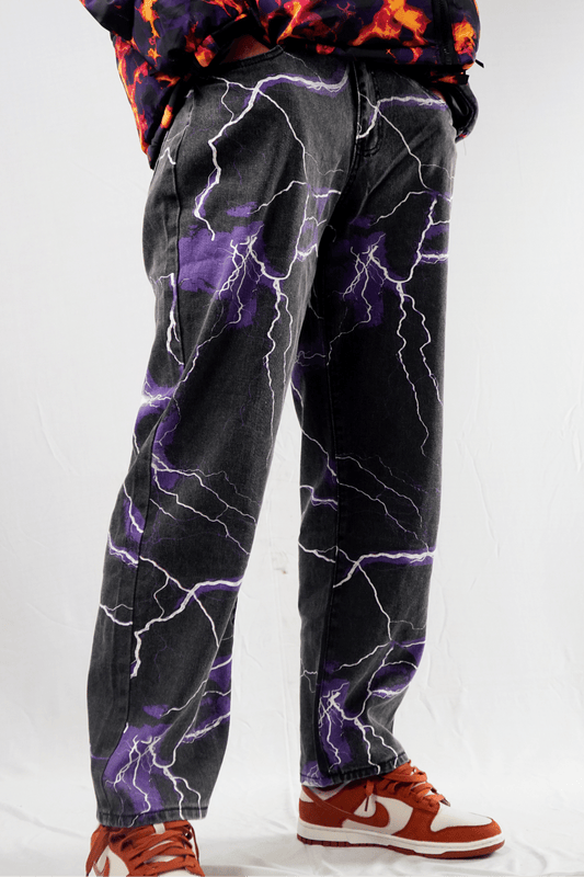 Lightning Print Men's Baggy Jeans