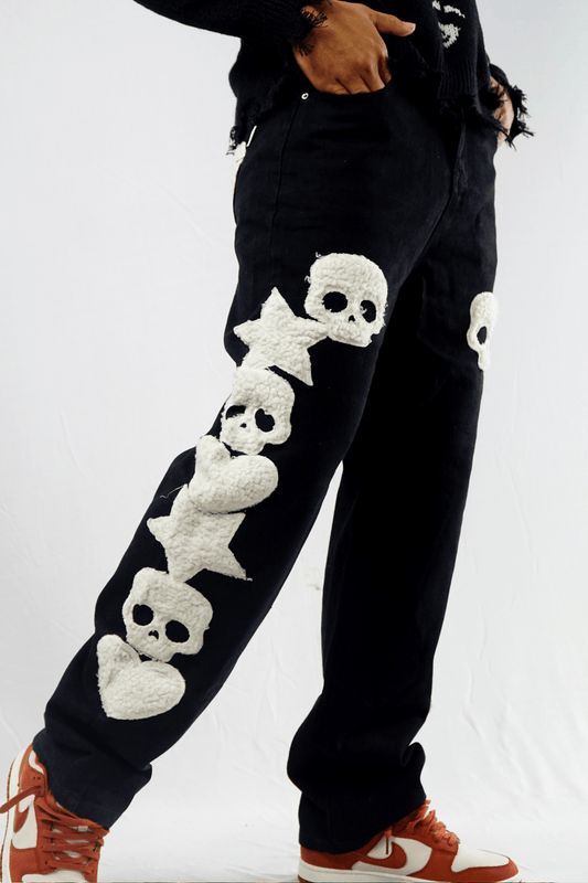BLACKAIR Skull Pattern Men's Baggy Jeans