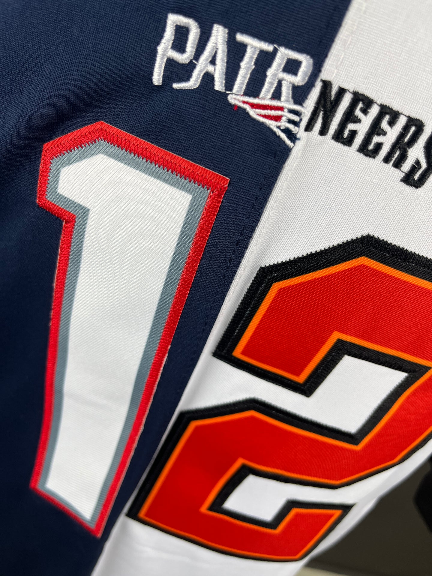 BRADY 12 White/Blue New England Patriots & Tampa Bay Buccaneers NFL Jersey (Split Edition)