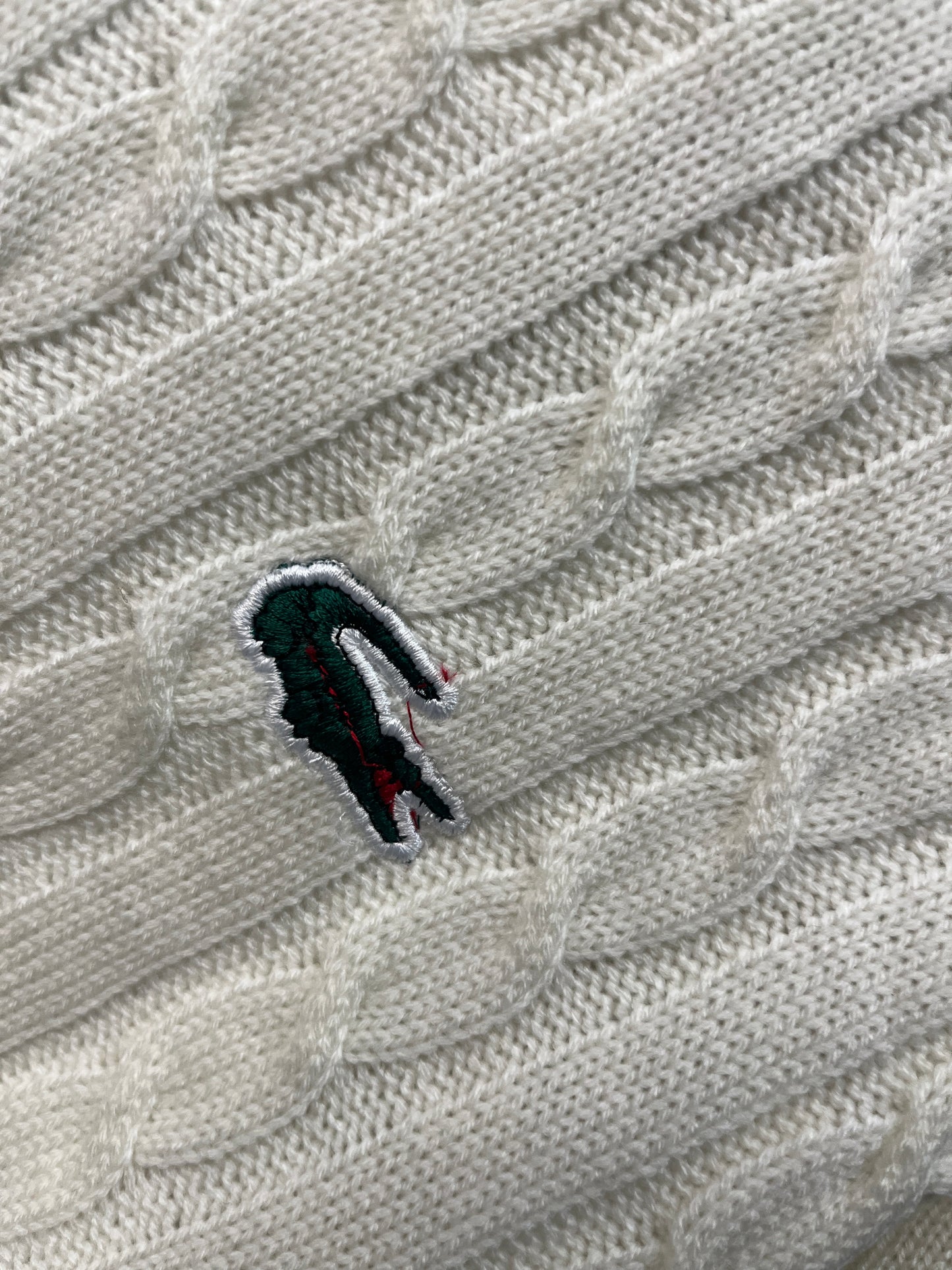 Lacoste V-Neck Patterned White Sweater