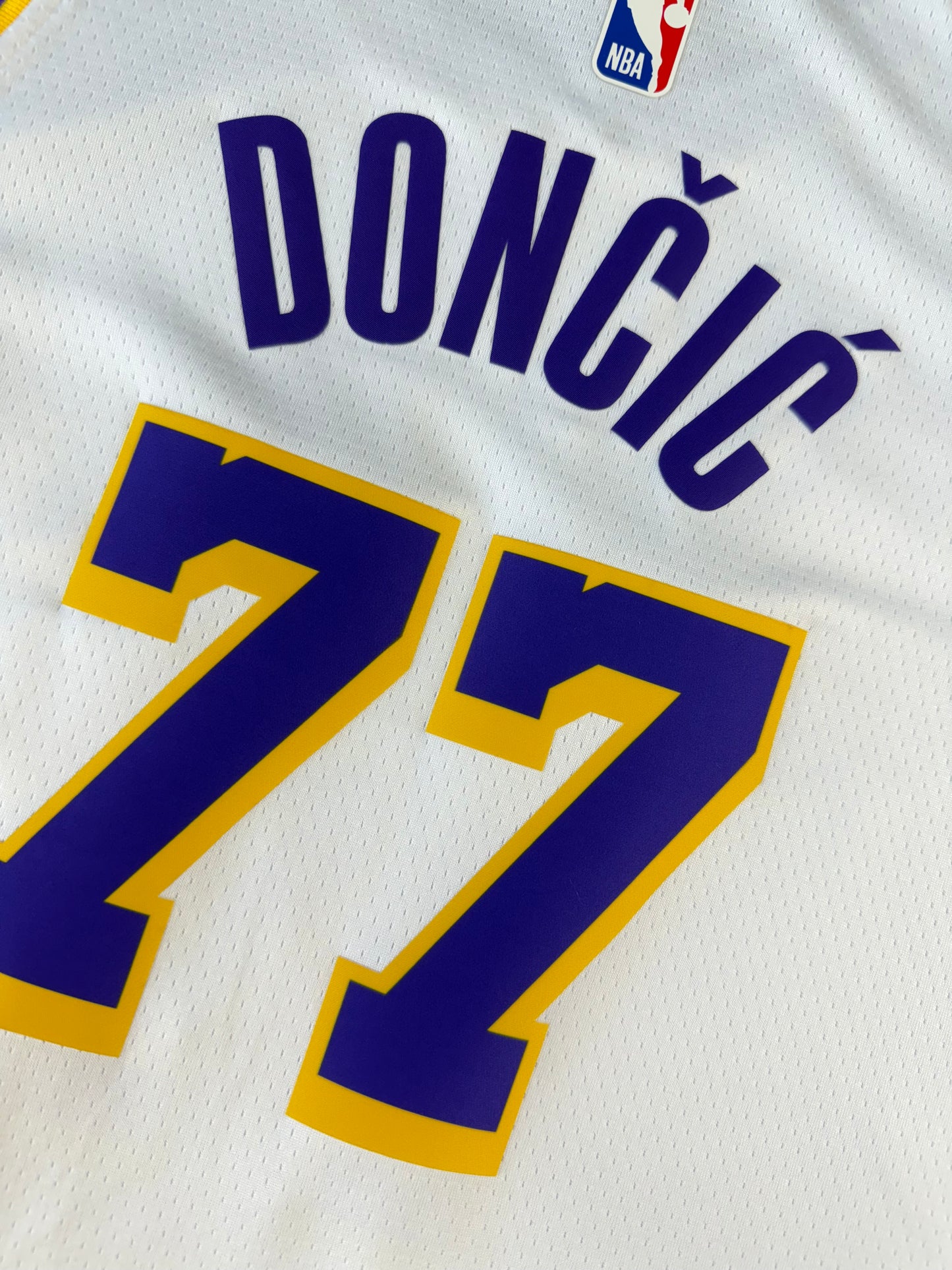 DONCIC 77 White Lakers Heat Pressed Edition NBA Kids Jersey