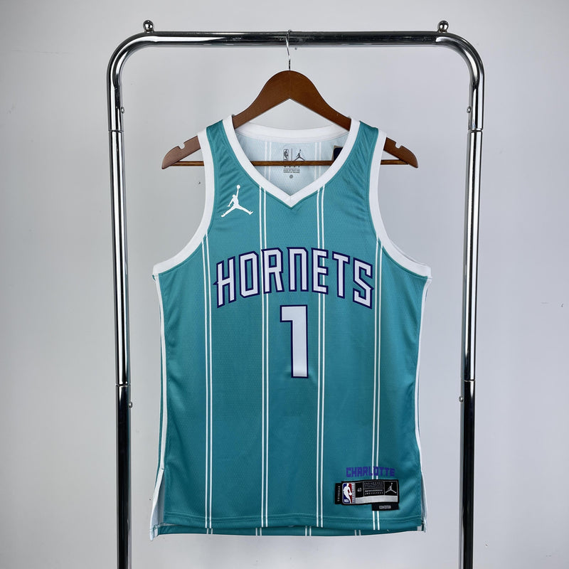 BALL 1 Blue Charlotte Hornets Heat Pressed Edition NBA Jersey