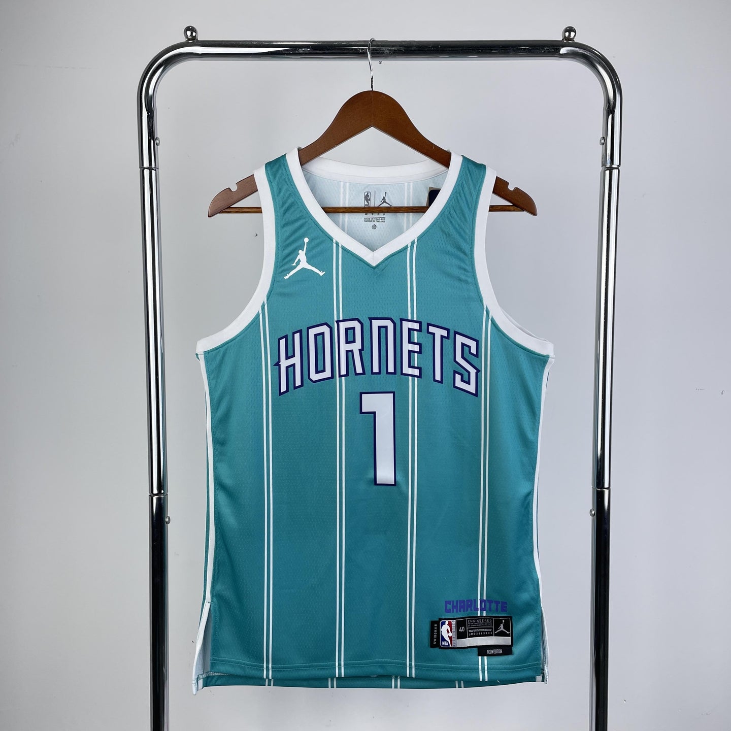BALL 1 Blue Charlotte Hornets Heat Pressed Edition NBA Jersey
