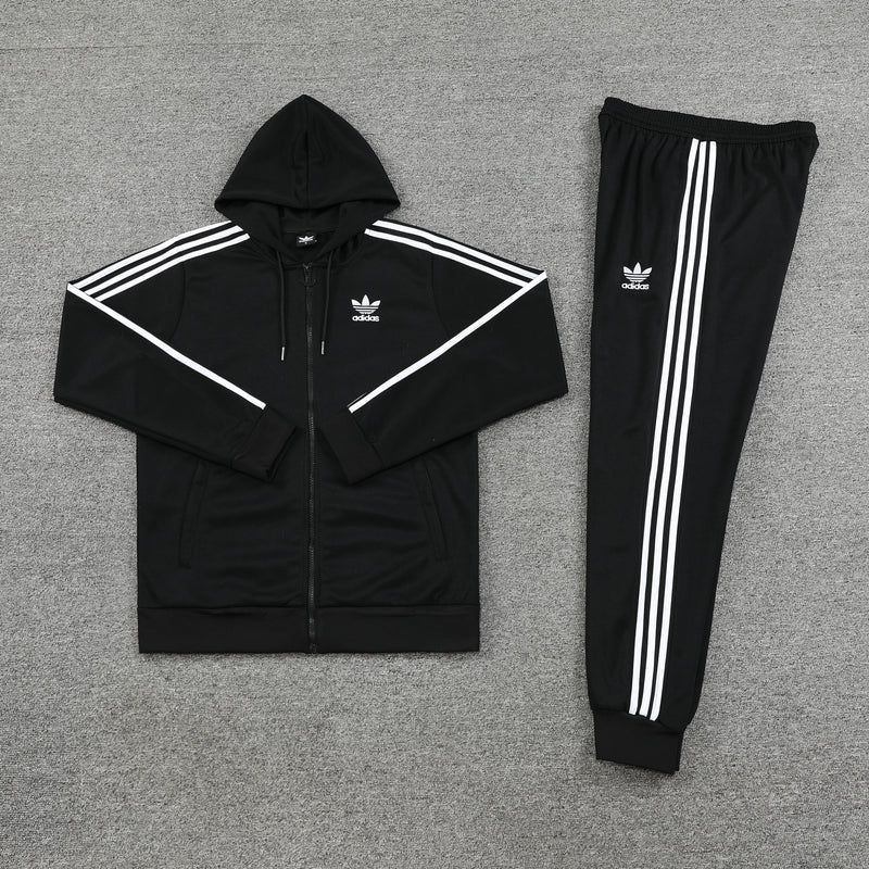 Adidas Black Hooded Tracksuit