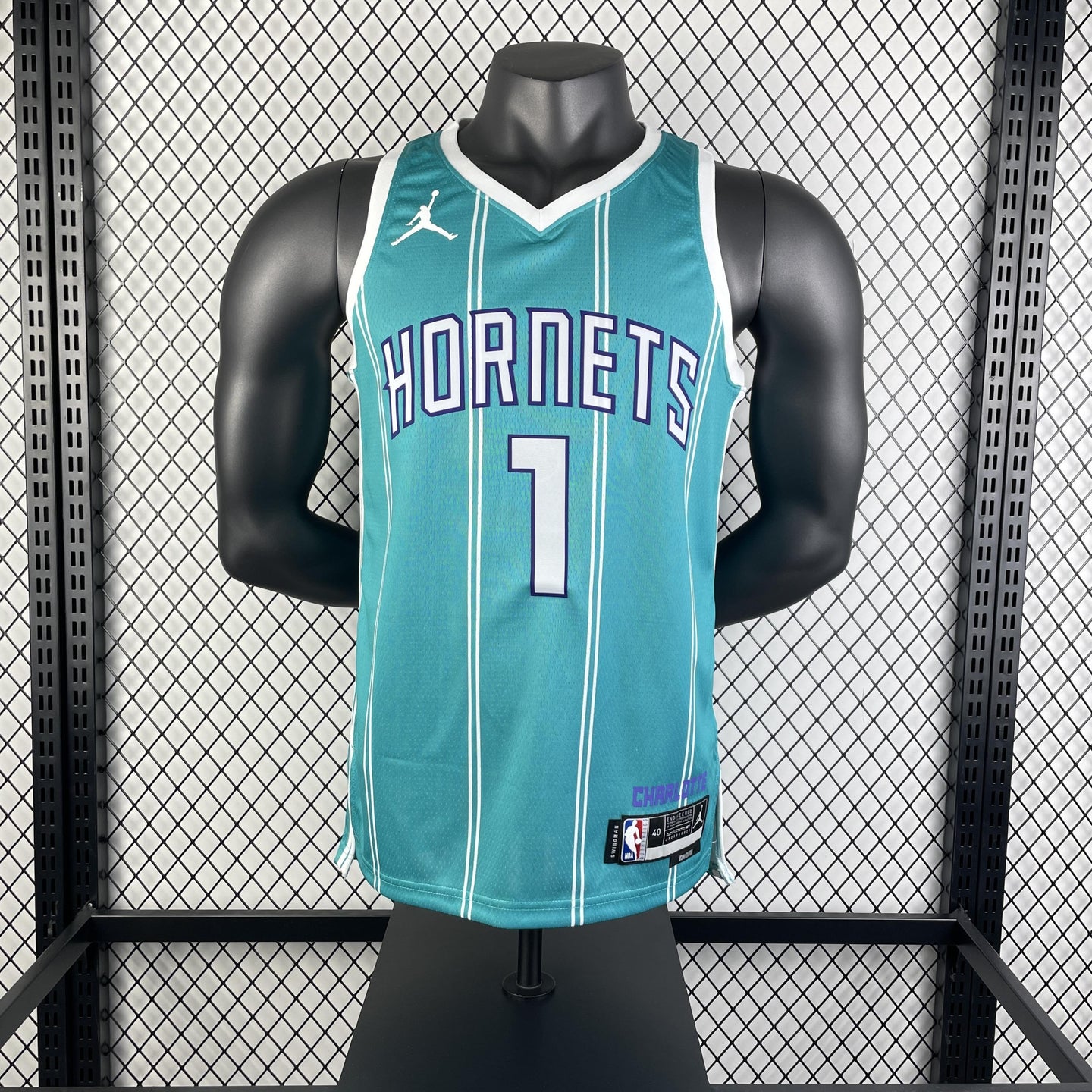 BALL 1 Blue Charlotte Hornets Heat Pressed Edition NBA Jersey