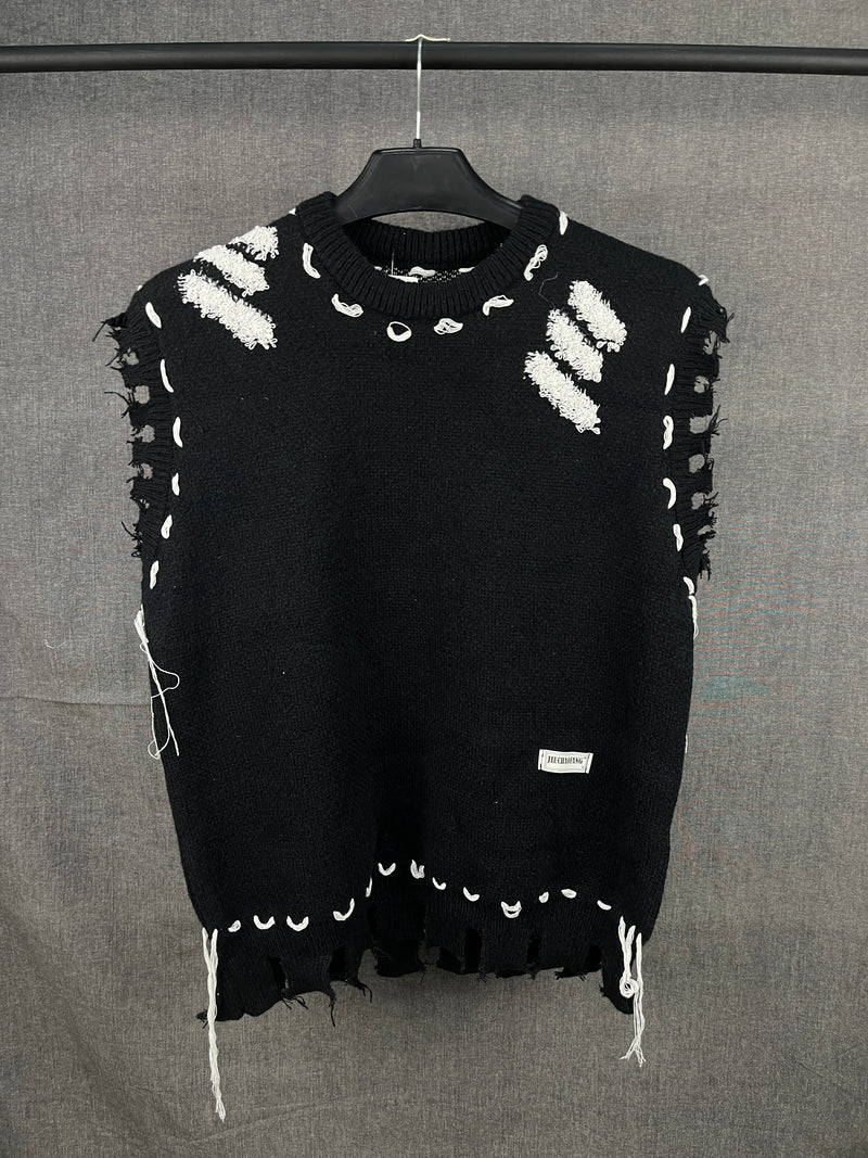 Black Distressed Knit Vest