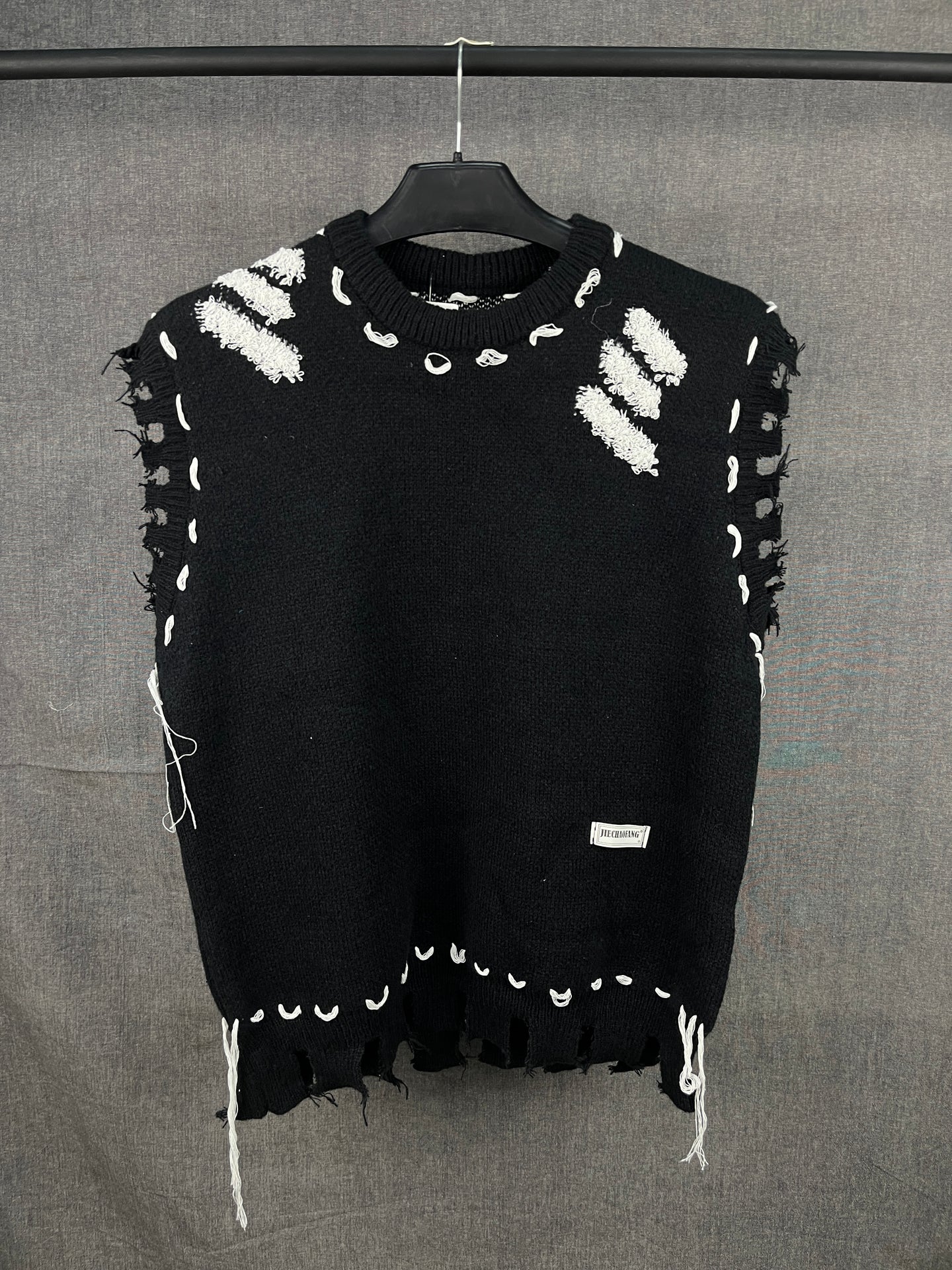 Black Distressed Knit Vest