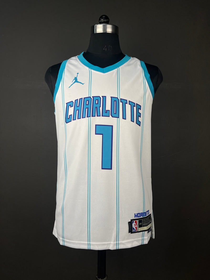 BALL 1 White Charlotte Hornets Heat Pressed Edition NBA Jersey
