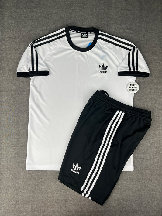 Adidas White T-Shirt & Shorts Set – Classic Three Stripes