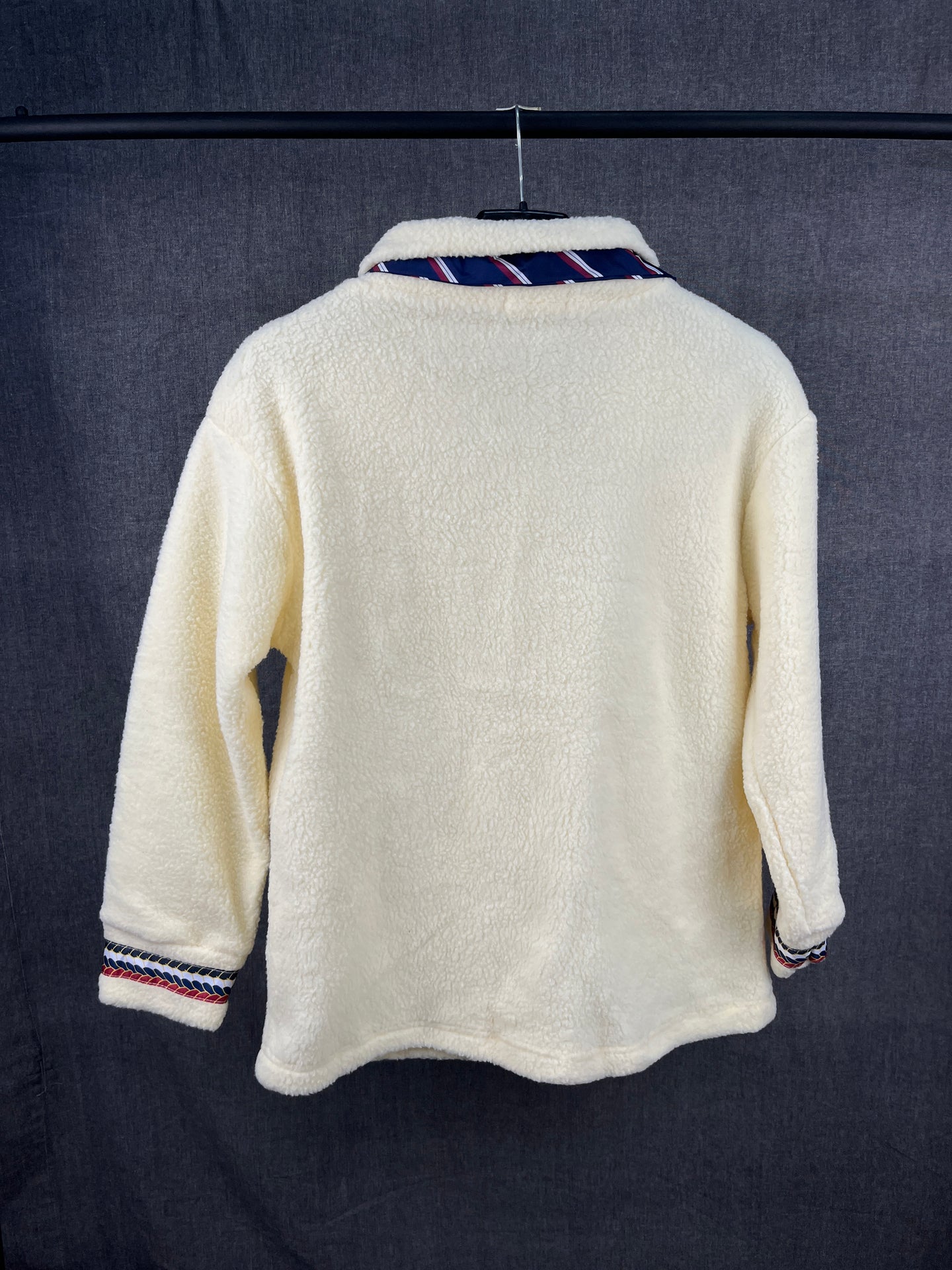 Cream Fleece School-Inspired Jacket with Tie