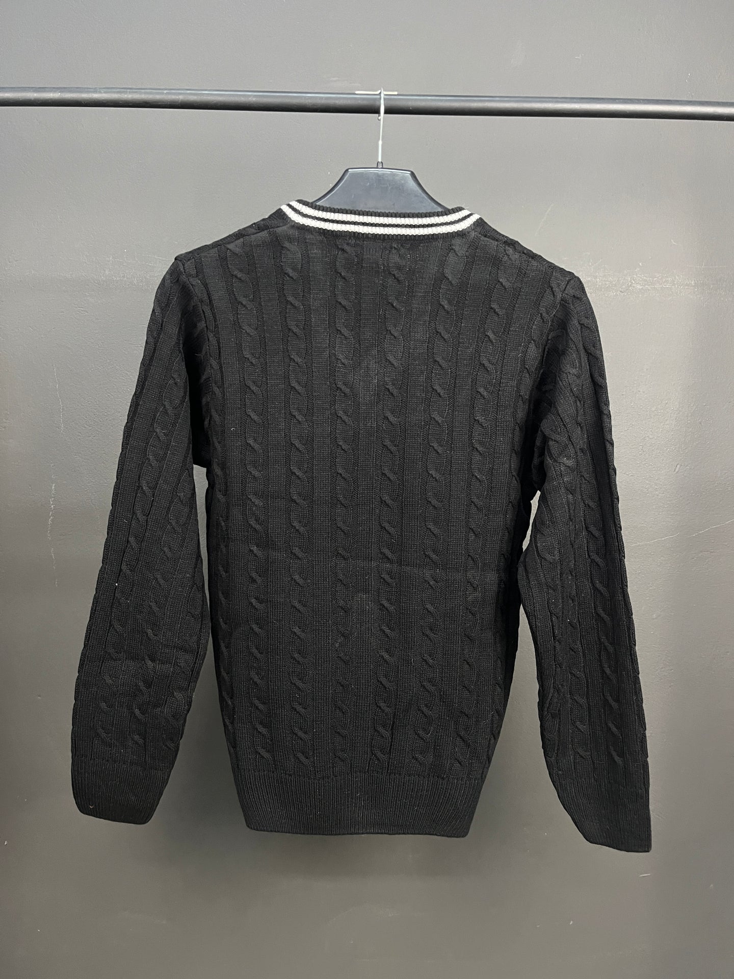 Lacoste V-Neck Patterned Black Sweater