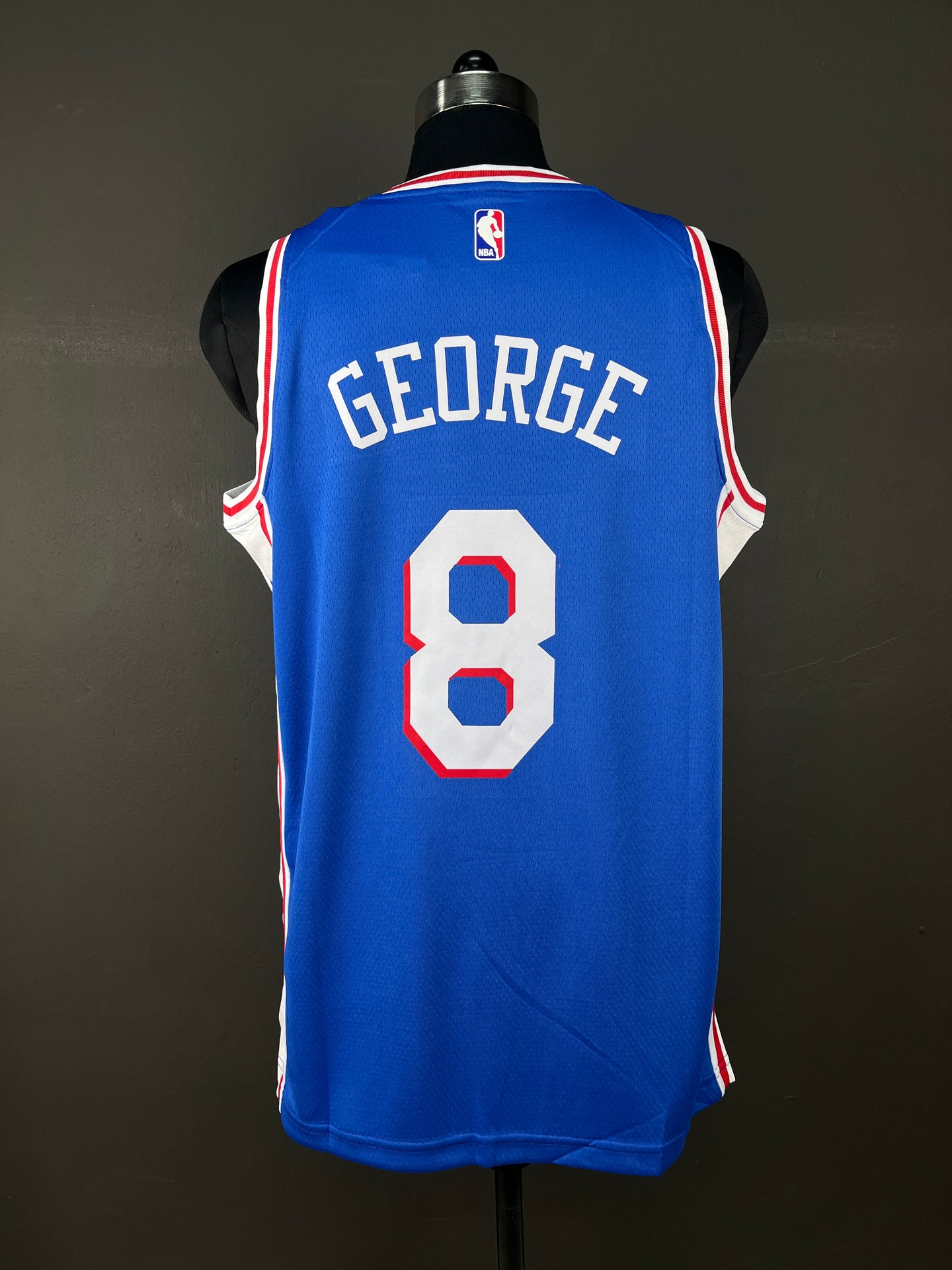GEORGE 8 Blue Philadelphia 76ers Heat Pressed Edition NBA Jersey