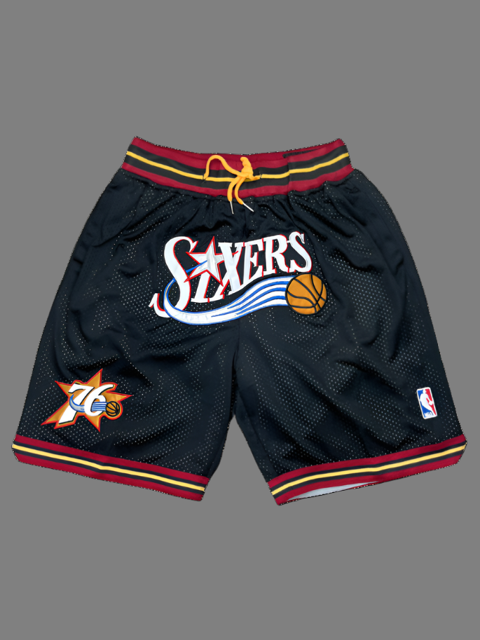 Sixers Black Shorts Full Embroidery