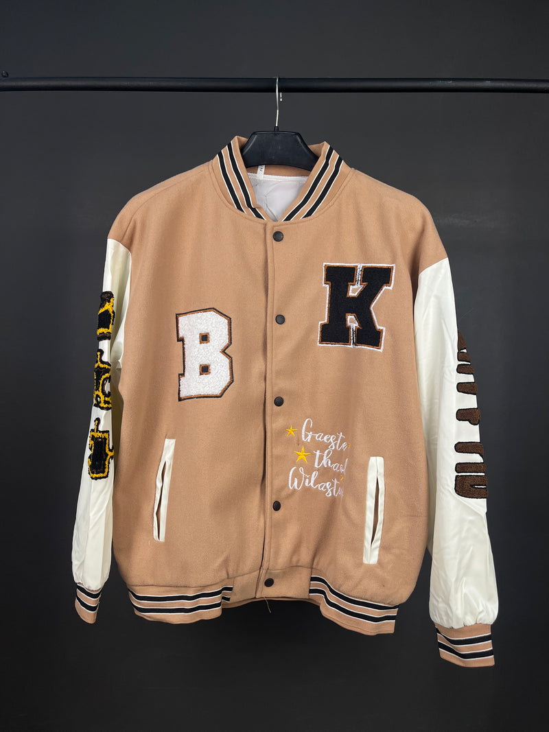 Beige/White Varsity Jacket