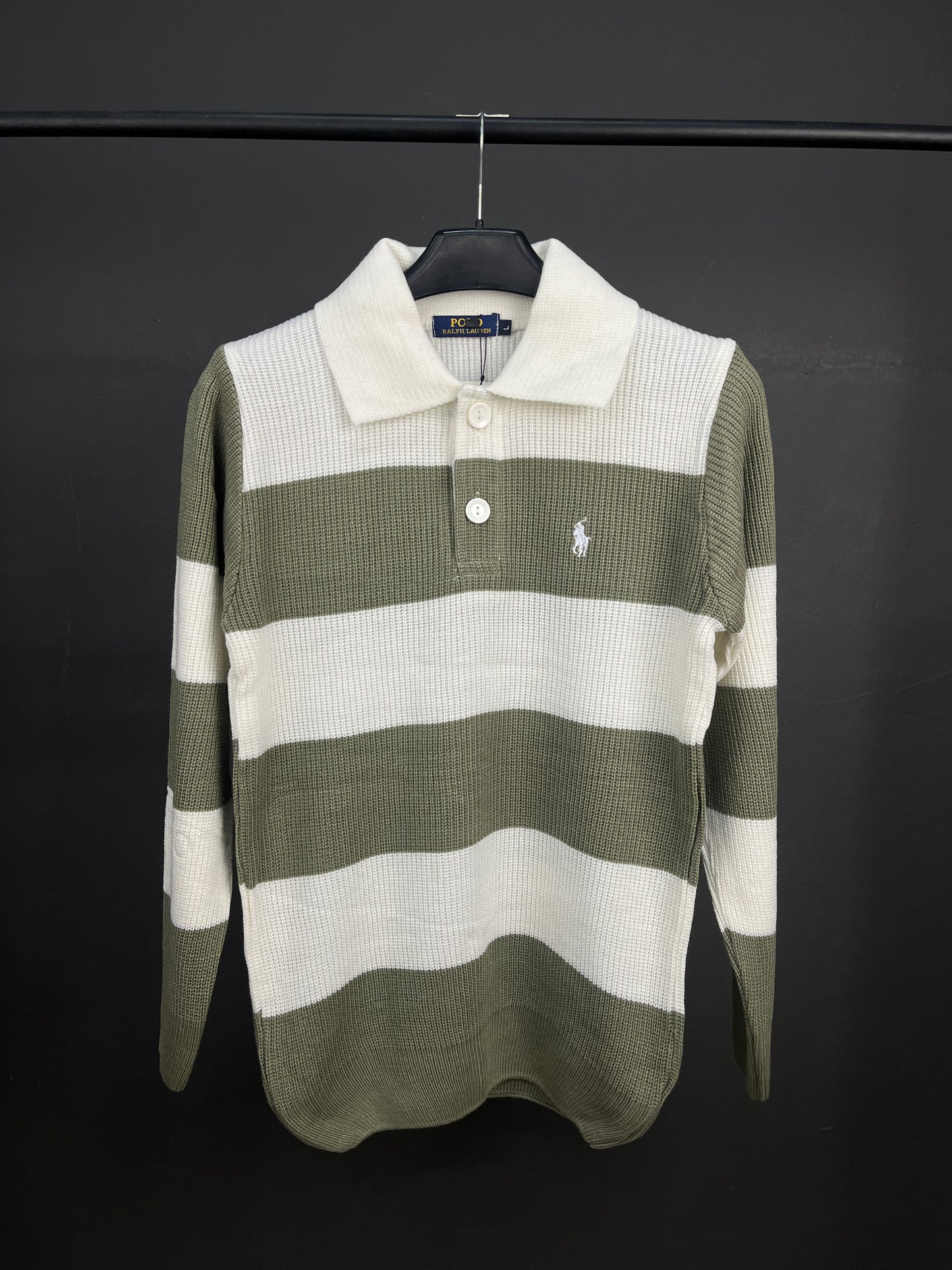 Ralph Lauren White & Green Half Buttoned Sweater
